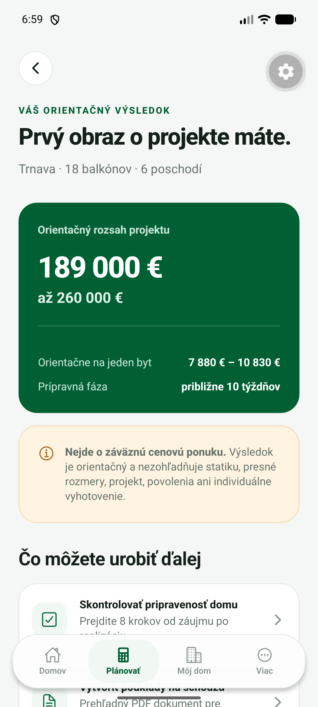 Orientačný výsledok projektu